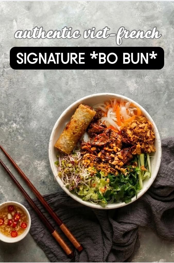 NiA’s Bo Bun with noodles, beef, vegetables and a fried spring roll